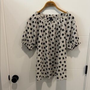 Ann Taylor Black and White Polka Dot Puff Sleeve Blouse size small